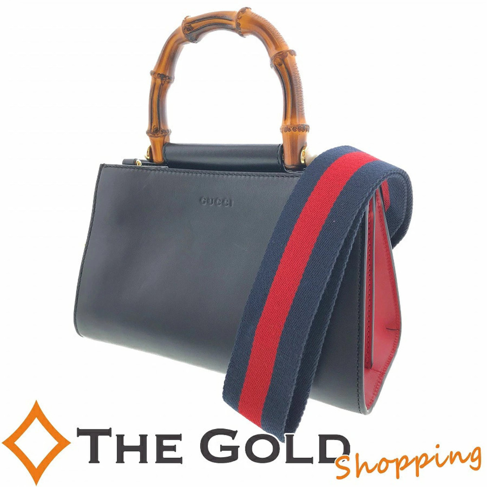 Gucci Nimphaea Leather Bamboo Shoulder Red Gold